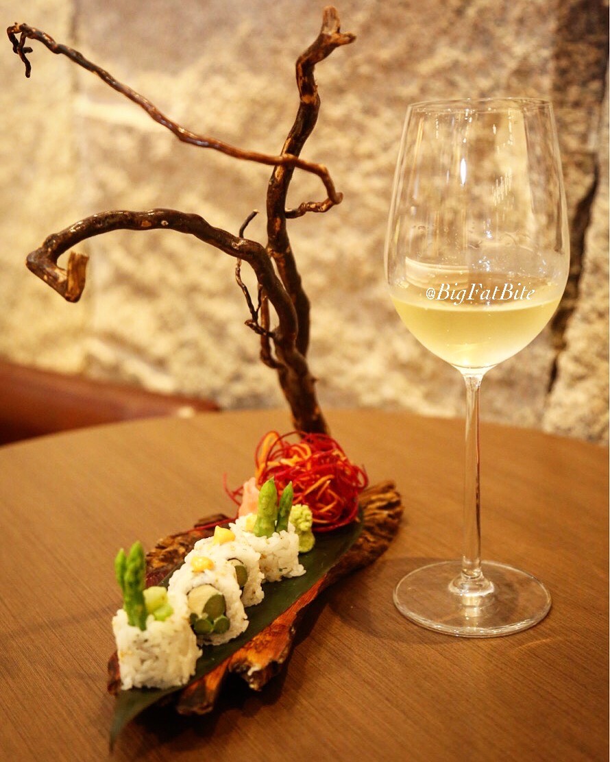 asparagus sushi and wine